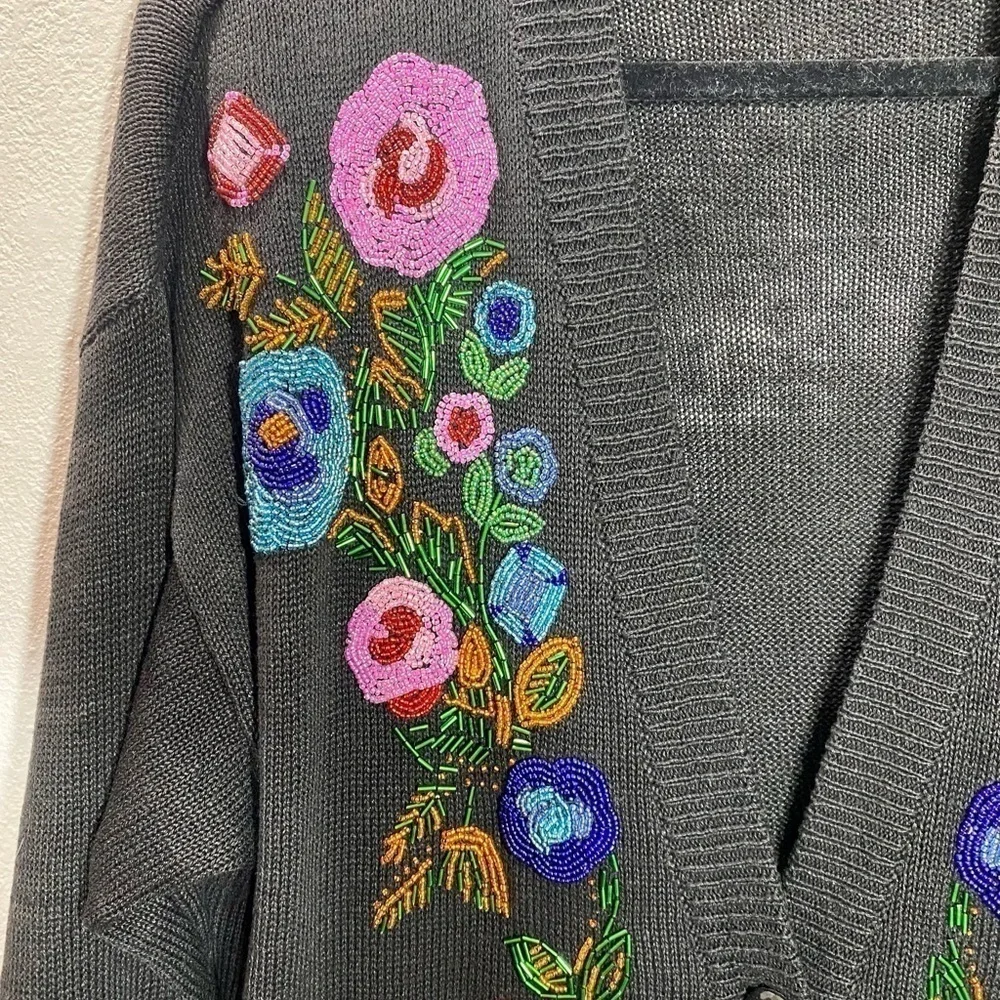 Highgate LTD Petite Vintage floral beaded knit button up cardigan size MP